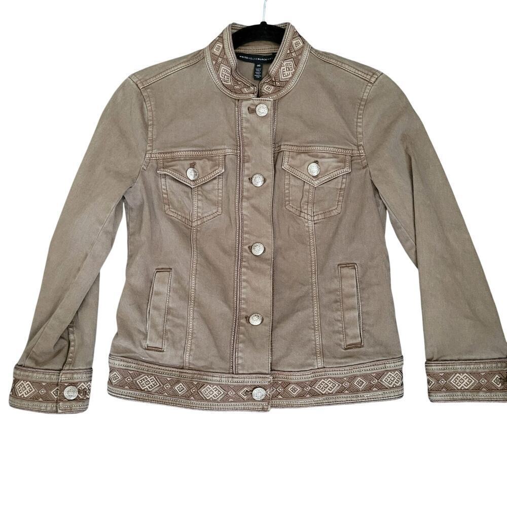 White House Black Market Women Bohemian Jacket 00 Brown Embroidered Southwestern